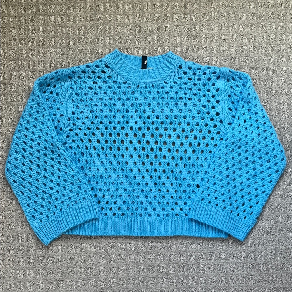 H&M Divided Vibrant Blue Open-Knit Long Sleeve  Layering Sweater Size XS NWOT